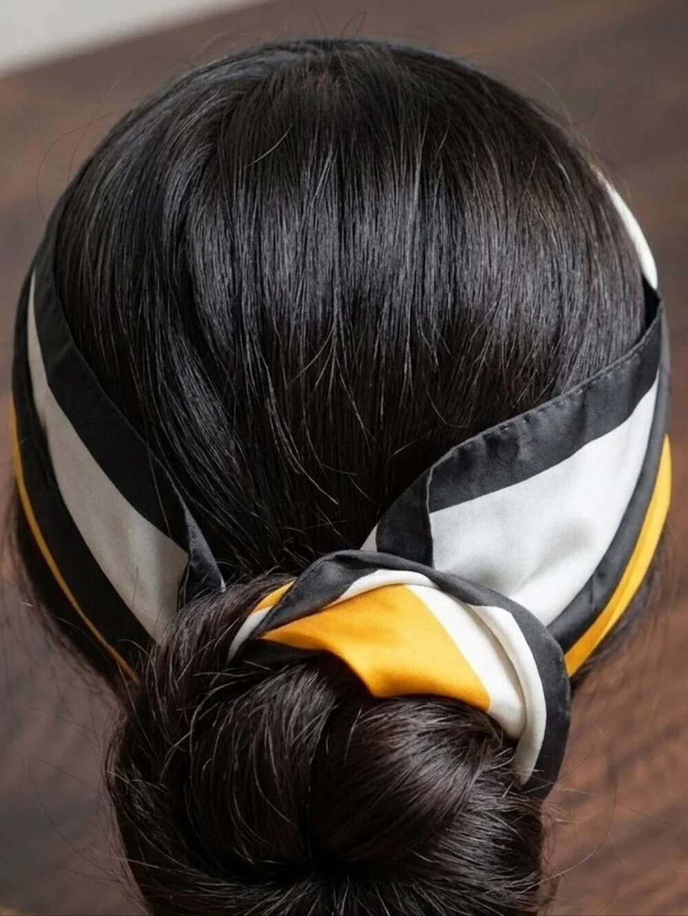 Bold Geometric Abstract Black Gold White Square Satin Scarf Head Wrap 25